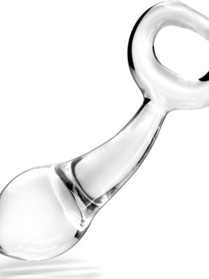 Glass Butt Plug with Pull Loop Anal Plug Prostate Massager with Long Neck and Tapered Head Fetish Anal Dilator Masturbation Sex Toy for Men Women, 4.84 x 1.33 inch  Transparent