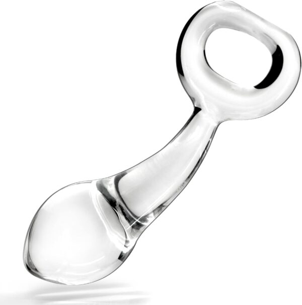 Glass Butt Plug with Pull Loop Anal Plug Prostate Massager with Long Neck and Tapered Head Fetish Anal Dilator Masturbation Sex Toy for Men Women, 4.84 x 1.33 inch Transparent