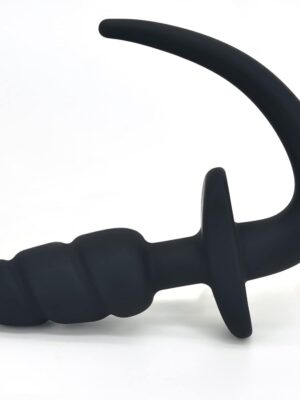 Anal Plug Tiny Puppy Tail Butt Plug with T-Shaped Base for Long-Term Wear Silicone Dog Tail Cosplay Sex Toy for Women Men Black