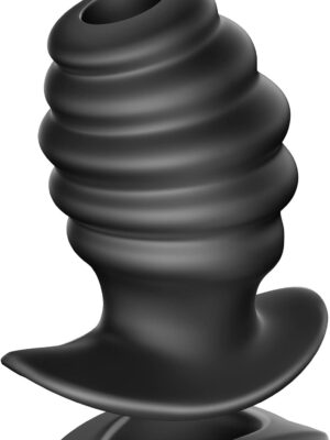 Anal Plug Hollow Ribbed Butt Plug Trainer for Comfortable Wear Hive Ass Tunnel Prostate Massager Sex Toy with Curved Base for Women Men Black  (L)