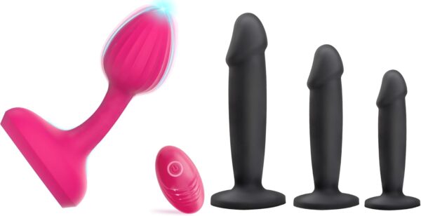 Vibrating Butt Plug Sex Toys for Women Anal Vibrator G Spot Clitoral Vibrator + Anal Plug Training Sets Black Dildo