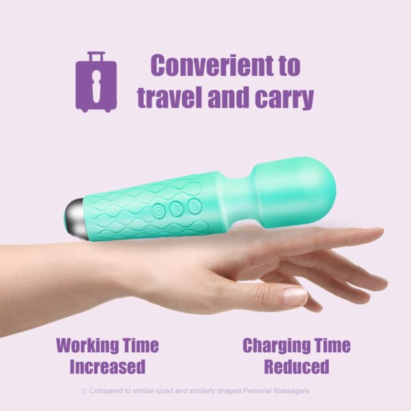 Personal Massager - Handheld Wand Feature, Quiet & Waterproof - 20 Speeds 8 Patterns Cordless Vibrating for Neck, Back Pain, Tension Relief & Sports Recovery-Light-Blue