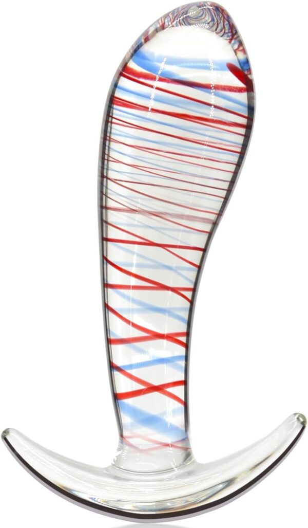 Glass Anal Plug Butt Plug Dilator with Curved Based Tapered Anal Prostate Massager Sex Toy with Long Stem & Stripe Decoration for Men Women Masturbation