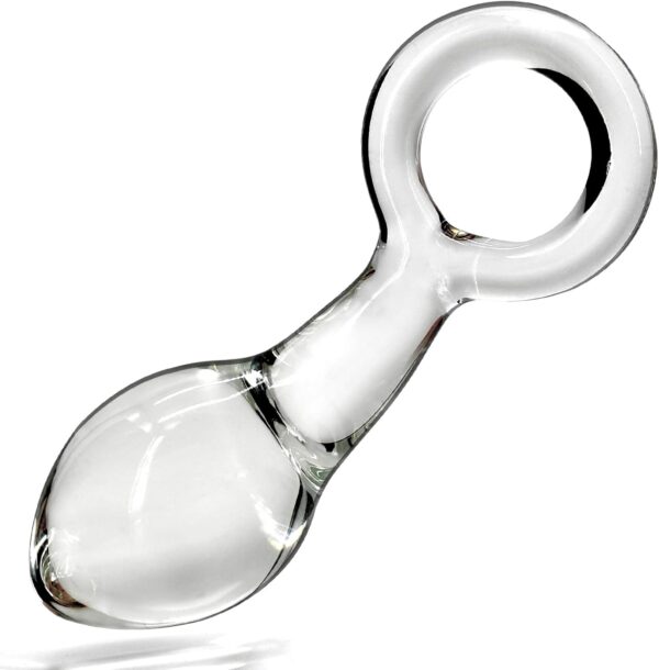 Glass Butt Plug with Pull Loop Anal Plug Prostate Massager Anal Dilator with Long Neck and Tapered Head Fetish Masturbation Sex Toy for Men Women, 5.27 x 1.61 inch