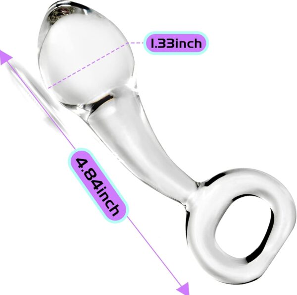 Glass Butt Plug with Pull Loop Anal Plug Prostate Massager with Long Neck and Tapered Head Fetish Anal Dilator Masturbation Sex Toy for Men Women, 4.84 x 1.33 inch Transparent