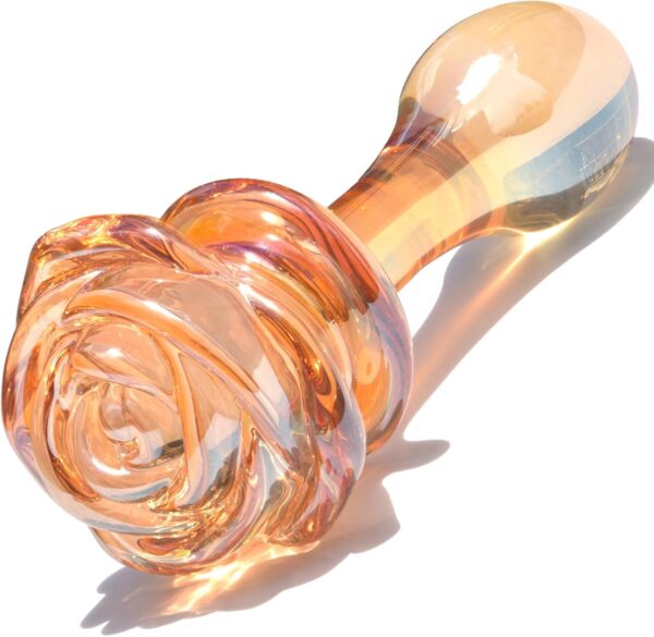 Glass Anal Plug Butt Plug Prostate Massager with Long Neck Rose Round Base and Gradual Head Fetish Bum Plug Anal Dilator Masturbation Sex Toy for Women Men, 5.35 x 1.37 inch Golden