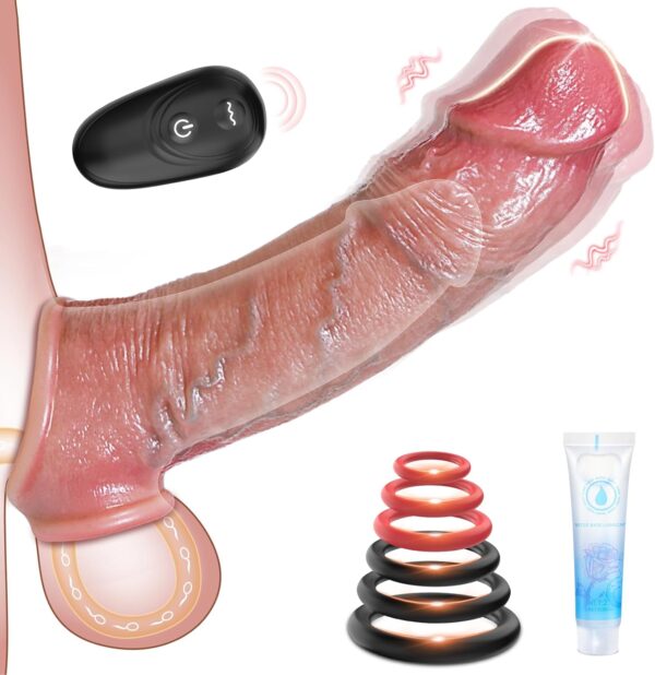 Sex Toys Vibrator Penis Sleeve - Male Sex Toys for Men Penis Extender Dildo Vibrating Cock Ring Sleeve 10 Mode Remote Control, Adult Toy Male Vibrator Realistic Penis Enlarger Thicken for Mens Couples