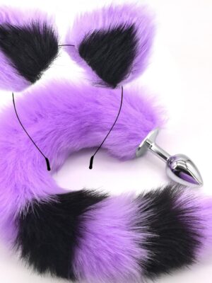 Anal Plug Fox Tail with Ear 15.74-Inch-Long Sexual Anus Tail Butt Plug Cosplay Game Purple & Black Sex Toy for Women Men