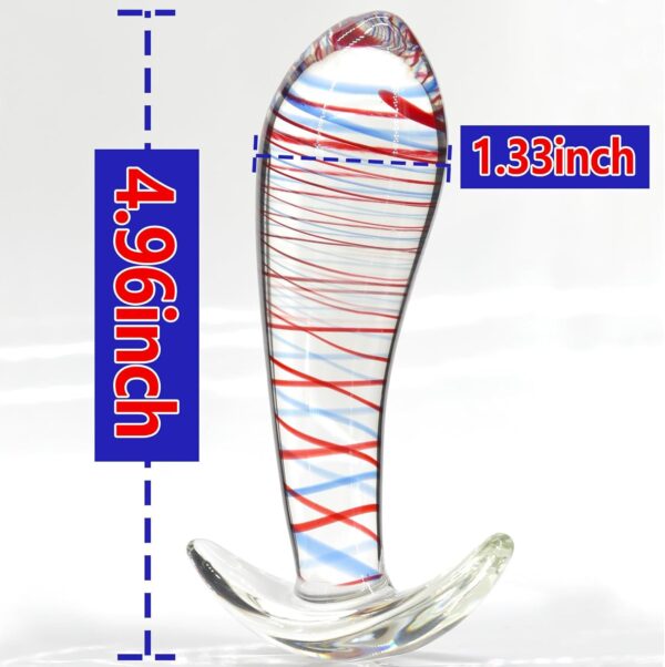 Glass Anal Plug Butt Plug Dilator with Curved Based Tapered Anal Prostate Massager Sex Toy with Long Stem & Stripe Decoration for Men Women Masturbation