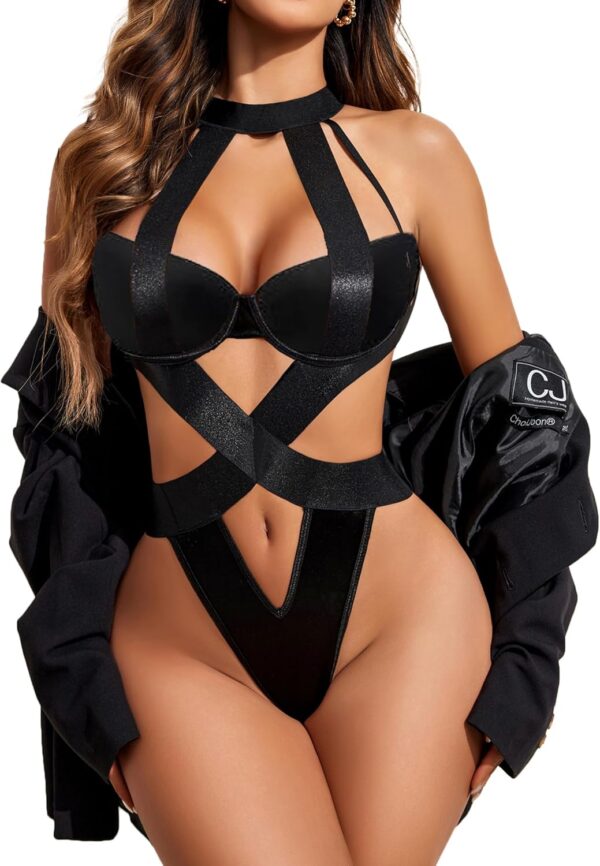 Women Lingerie Sexy Bodysuit Strappy Teddy Lingeries One Piece Mini Babydoll with Underwire
