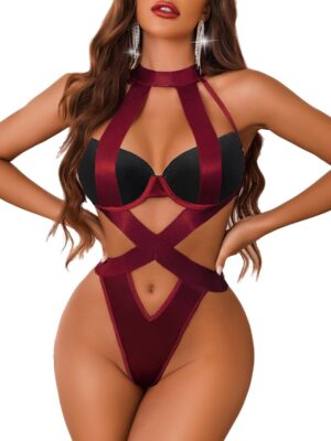 Women Lingerie Sexy Bodysuit Strappy Teddy Lingeries One Piece Mini Babydoll with Underwire