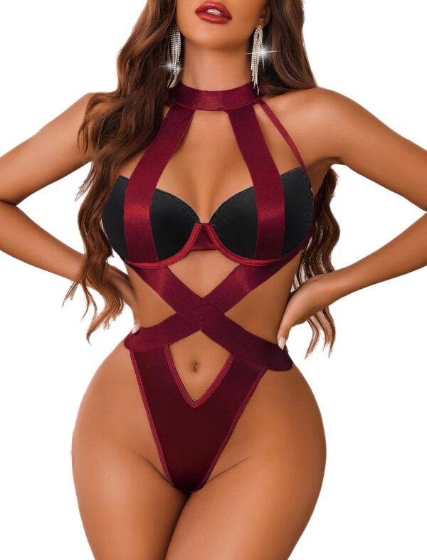 Women Lingerie Sexy Bodysuit Strappy Teddy Lingeries One Piece Mini Babydoll with Underwire
