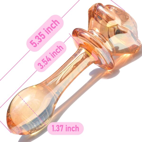 Glass Anal Plug Butt Plug Prostate Massager with Long Neck Rose Round Base and Gradual Head Fetish Bum Plug Anal Dilator Masturbation Sex Toy for Women Men, 5.35 x 1.37 inch Golden