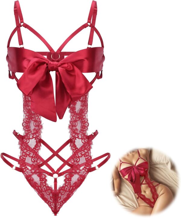 Women Sexy Lingerie Set Bow Tie Lingerie Lace Smooth Ribbon Lingerie for Ladies Valentines Outfit